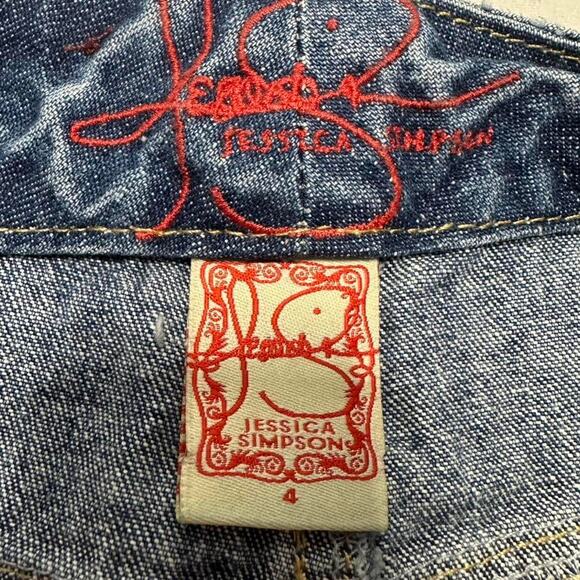 Jessica Simpson Mini Vintage Denim Skirt Floral patches & Pink Mcbling Size 4 - Picture 4 of 5